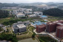 This aerial view shows the P4 laboratory (centre L) on the campus of the Wuhan Institute of Virology in Wuhan in China's central Hubei province on May 27, 2020. - Opened in 2018, the P4 lab conducts research on the world's most dangerous diseases and has been accused by some top US officials of being the source of the COVID-19 coronavirus pandemic. China's foreign minister on May 24 said the country was "open" to international cooperation to identify the source of the disease, but any investigation must be led by the World Health Organization and "free of political interference". (Photo by Hector RETAMAL / AFP)