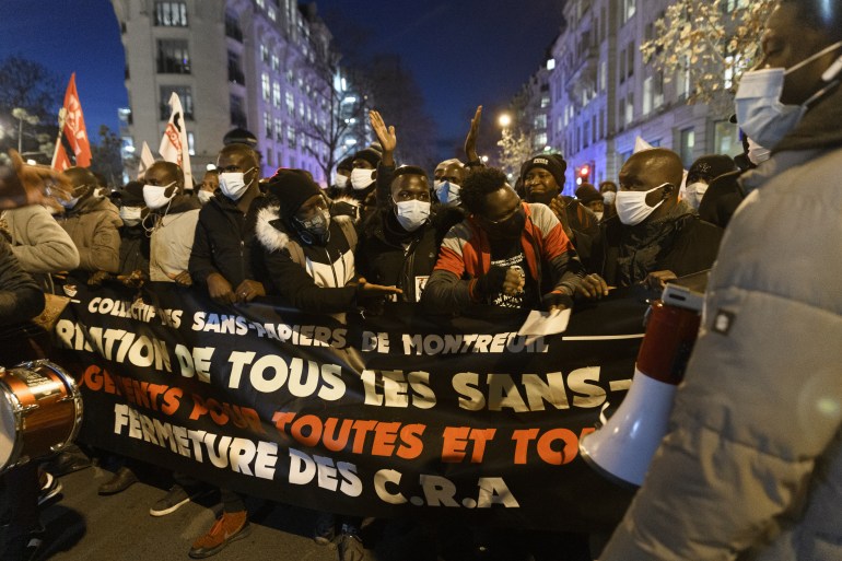 Protest in Paris on "International Migrants Day"