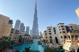 A general view shows the area outside the Burj Khalifa, the world's tallest building, mostly deserted, after a curfew was imposed to prevent the spread of the coronavirus disease (COVID-19), in Dubai
