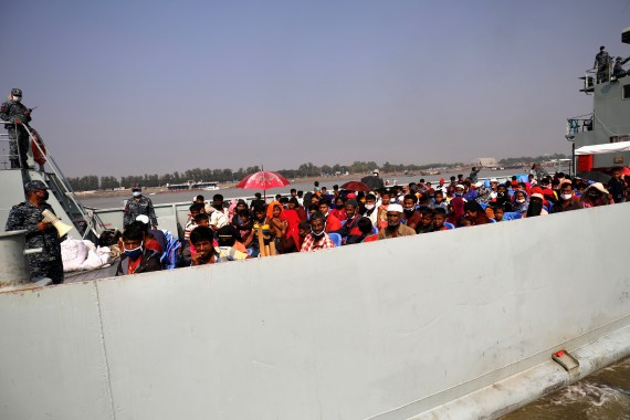 Rohingyas are seen on board a ship as they are moving to Bhasan Char island in Chattogram, Bangladesh