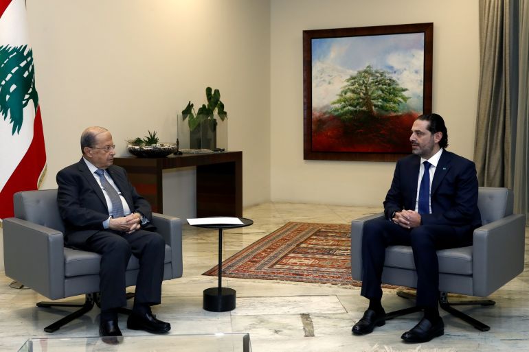 Lebanese Prime Minister-designate Saad al-Hariri meets with Lebanese President Michel Aoun at the presidential palace in Baabda