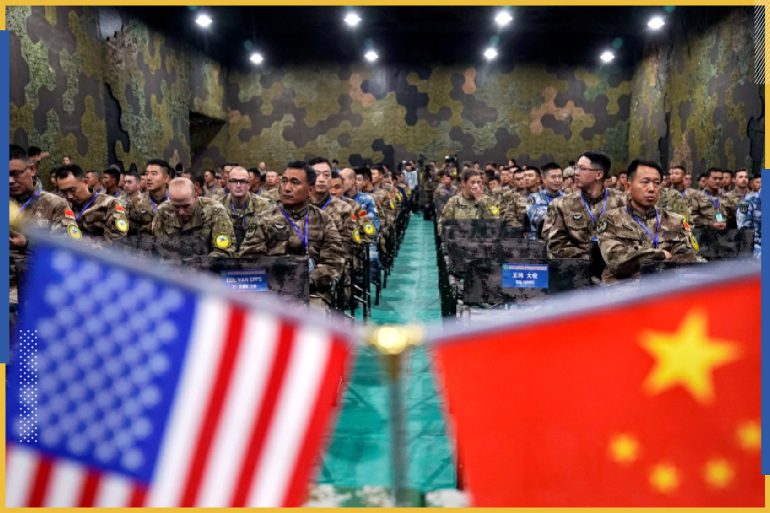 U.S. Army and China's People's Liberation Army military personnel attend a closing ceremony of an exercise of "Disaster Management Exchange" near Nanjing (رويترز)