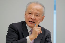 China's ambassador to the United States Cui Tiankai answers reporters questions during an interview with Reuters in Washington