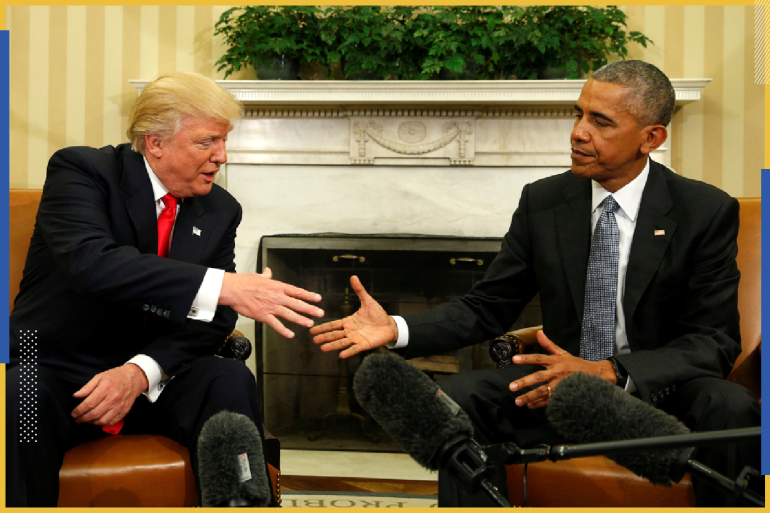 U.S. President Barack Obama meets with President-elect Donald Trump in the Oval Office of the White House in Washington November 10, 2016. REUTERS/Kevin Lamarque TPX IMAGES OF THE DAY