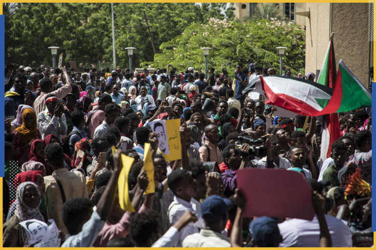 Protest in Khartoum- - KHARTOUM, SUDAN - SEPTEMBER 19: Sudanese people stage a protest against The prosecution of the symbol names of President Omar al-Bashir period as they demand for retaliation for those killed in demonstrations in Khartoum, Sudan on September 19, 2019.