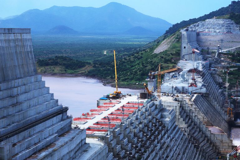FILE PHOTO: Ethiopia's Grand Renaissance Dam is seen as it undergoes construction work on the river Nile in Guba Woreda