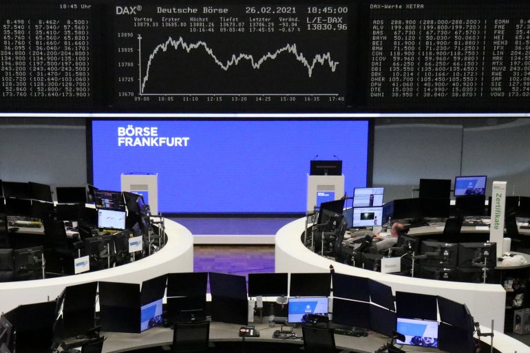 The German share price index DAX graph is pictured at the stock exchange in Frankfurt, Germany, February 26, 2021. REUTERS/Staff