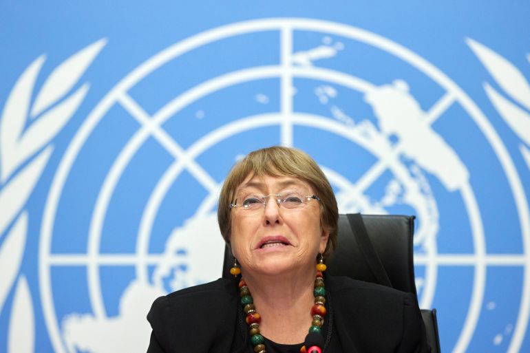 U.N. High Commissioner for Human Rights Bachelet attends a news conference in Geneva