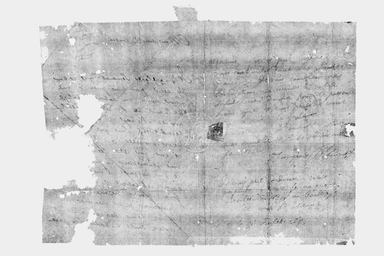 A letter packet from July 31, 1697, that was virtually unfolded and read for the first time since it was written 300 years ago. Credit...Unlocking History Research Group
