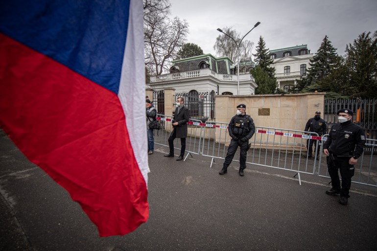 Czechs protest in front of the Russian Embassy in Prague