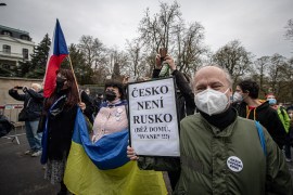 Czechs protest in front of the Russian Embassy in Prague