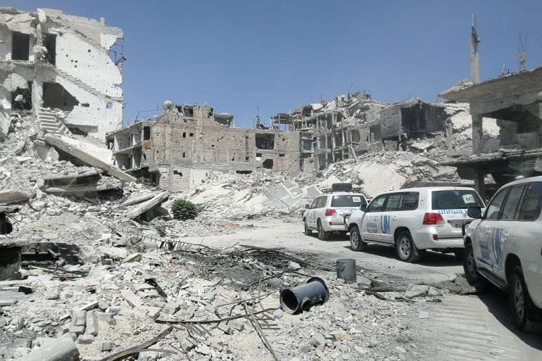 صورة رقم 3: بعثة الأمم المتحدة تدخل مخيم اليرموك / الصورة عائدة للكاتبة وسمحت بنشرها