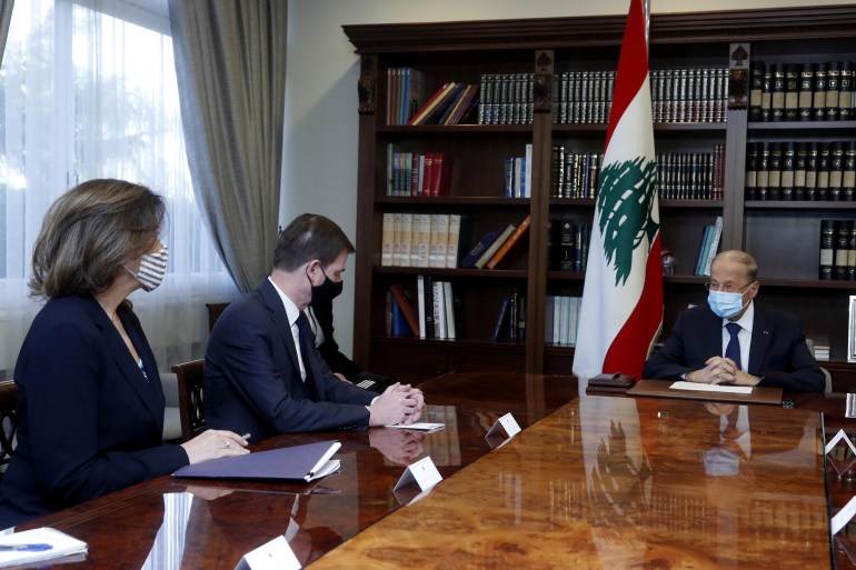 U.S. Under Secretary of State for Political Affairs David Hale meets with Lebanon's President Michel Aoun at the presidential palace in Baabda