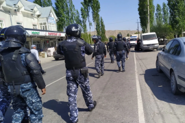 Kyrgyz forces gather in the village of Kok-Tash, on the border of Kyrgyzstan and Tajikistan, on April 29