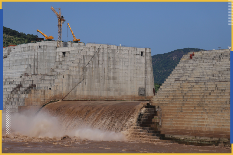 Water flows through Ethiopia's Grand Renaissance Dam as it undergoes construction work on the river Nile in Guba Woreda, Benishangul Gumuz Region, Ethiopia September 26, 2019. Picture taken September 26, 2019. REUTERS/Tiksa Negeri