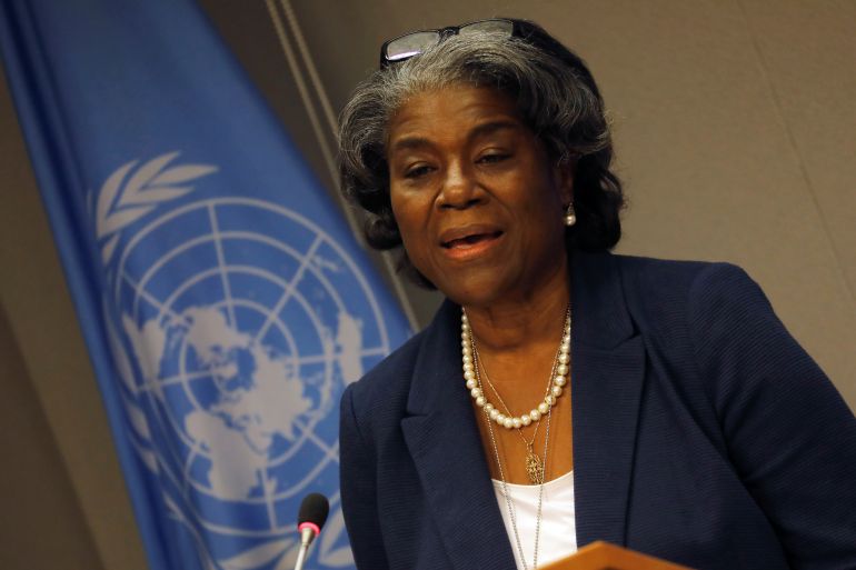 New U.S. Ambassador to United Nations, Linda Thomas-Greenfield holds a news conference in New York