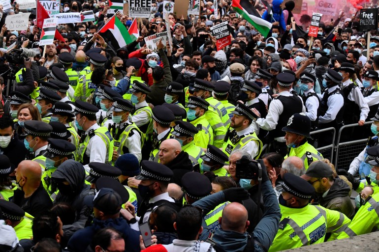 Demonstration following a flare-up of Israeli-Palestinian violence, in London