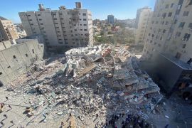 A tower housing AP, Al Jazeera offices collapses after Israeli missile strikes in Gaza city