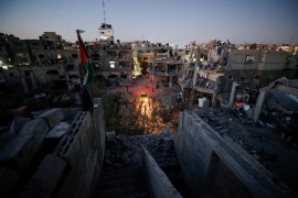 A general view of damaged houses which were destroyed by Israeli air strikes during the Israel-Hamas fighting in Gaza