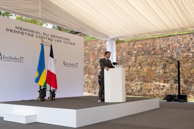 French President Emmanuel Macron visits genocide memorial centre in Gisozi, Kigali