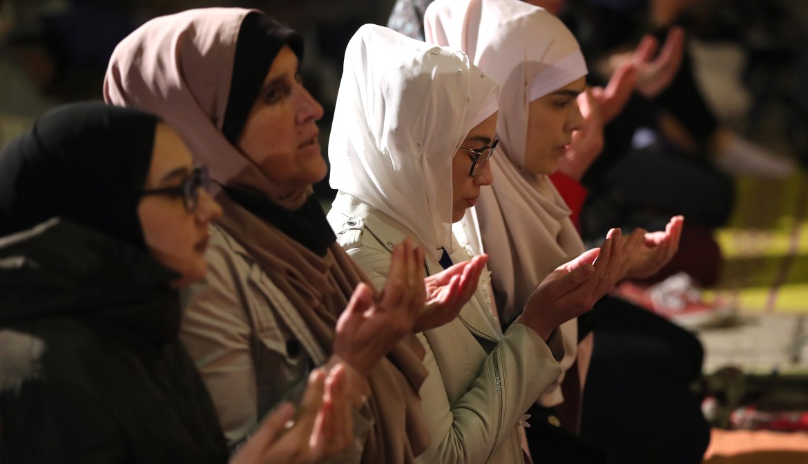 Bosnian Muslim women pray in the Gazi Khusraw Bay Mosque in Sarajevo on the night of the 27th of Ramadan (Reuters)
