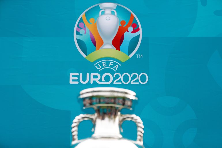 UEFA Euro 2020 trophy displayed outside Kings Cross in London View of the tournament logo as the UEFA European Championship 2020 trophy is displayed outside King's Cross railway station in London, Britain, June 4, 2021. REUTERS/Peter Nicholls