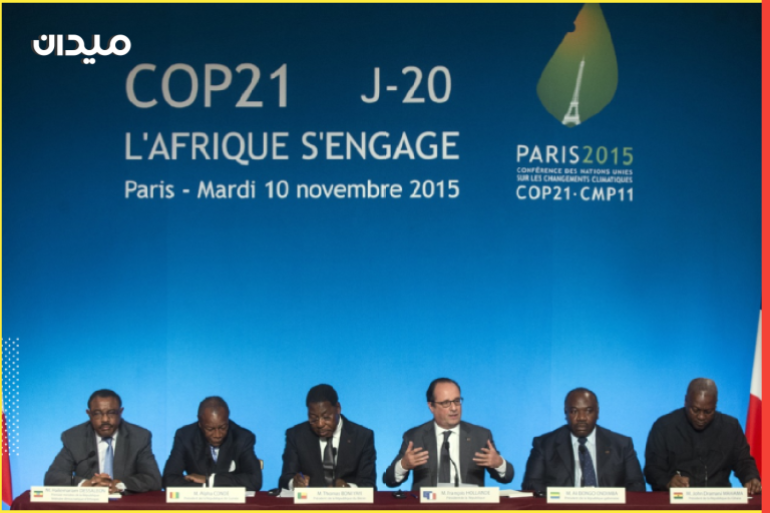 الرئيس الفرنسي هولاند مع رؤساء ورؤساء وزراء الدول الأفريقية في مؤتمر التنمية المستدامة في فرنسا (الأوروبية)