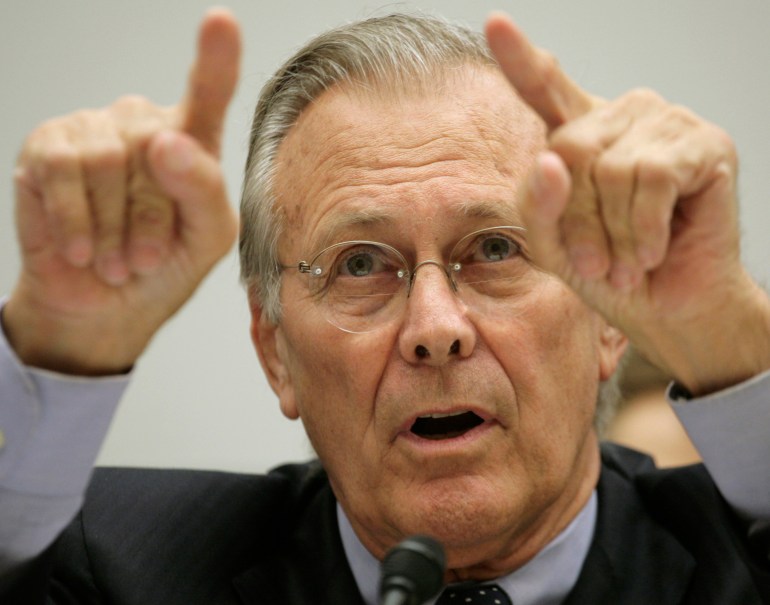 Former Secretary of Defense Rumsfeld testifies on Capitol Hill
