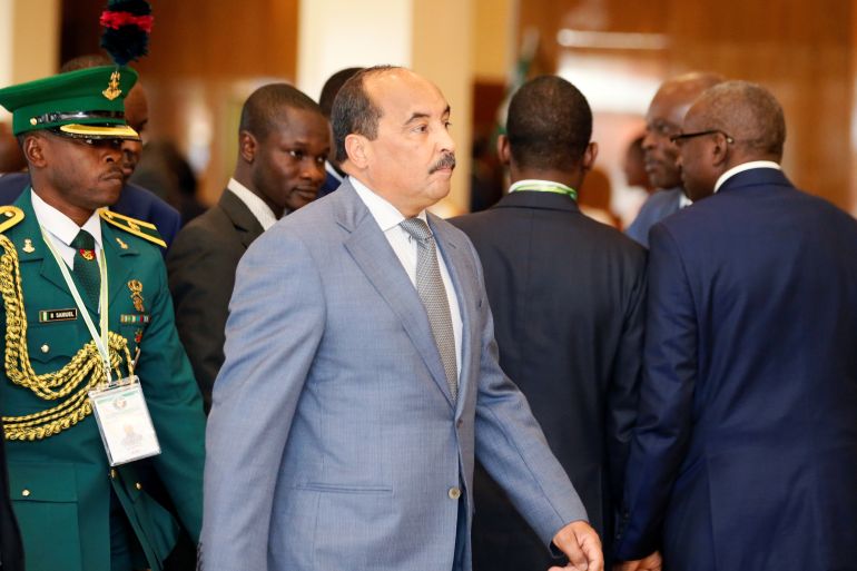 Mauritania's President Mohamed Ould Abdel Aziz arrives at the 52nd ECOWAS Summit in Abuja