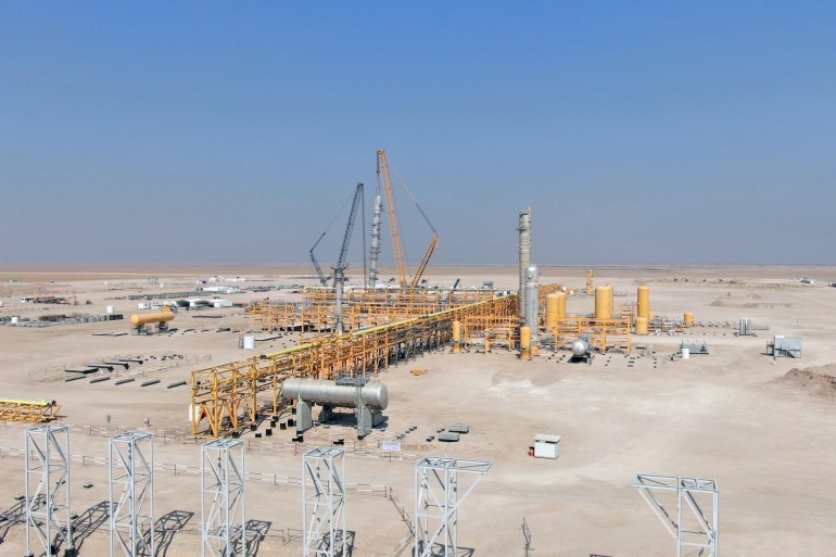 A general view shows the Central station Gas Processing Plant at Rumaila oil field in Basra