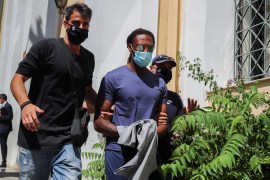 Soccer player Ruben Semedo leaves prosecutor's office, in Athens