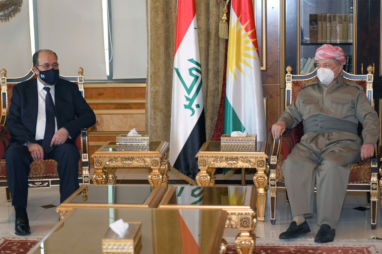 لقاء رئيس الوزراء العراقي الاسبق نوري المالكي مع الزعيم الكردي مسعود البارزاني