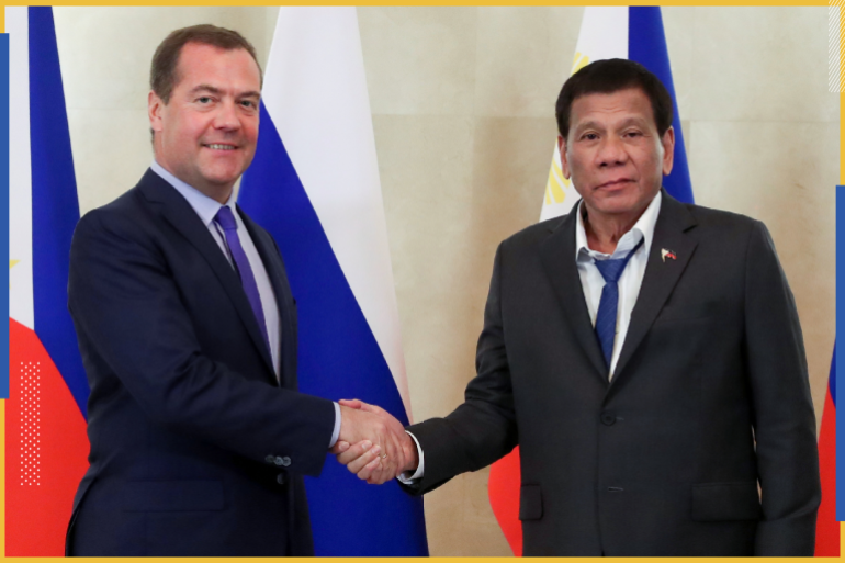 Russia's Prime Minister Dmitry Medvedev meets with Philippines' President Rodrigo Duterte in Moscow, Russia October 2, 2019. Sputnik/Ekaterina Shtukina/Pool via REUTERS ATTENTION EDITORS - THIS IMAGE WAS PROVIDED BY A THIRD PARTY.