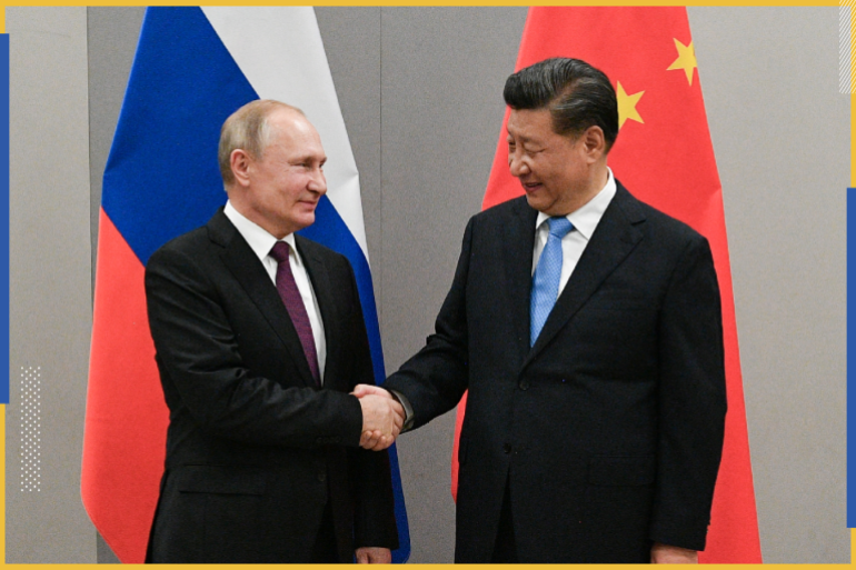 Russian President Vladimir Putin shakes hands with Chinese President Xi Jinping during their meeting on the sideline of the 11th edition of the BRICS Summit, in Brasilia, Brazil November 13, 2019. Sputnik/Ramil Sitdikov/Kremlin via REUTERS ATTENTION EDITORS - THIS IMAGE WAS PROVIDED BY A THIRD PARTY.