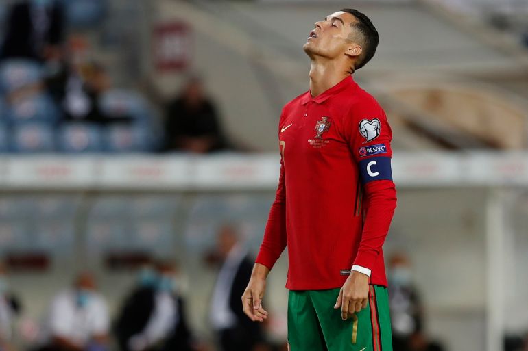 World Cup - UEFA Qualifiers - Group A - Portugal v Republic of Ireland Soccer Football - World Cup - UEFA Qualifiers - Group A - Portugal v Republic of Ireland - Estadio Algarve, Almancil, Portugal - September 1, 2021 Portugal's Cristiano Ronaldo before he misses a penalty REUTERS/Pedro Nunes