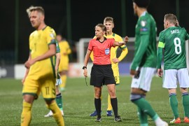 World Cup - UEFA Qualifiers - Group C - Lithuania v Northern Ireland Soccer Football - World Cup - UEFA Qualifiers - Group C - Lithuania v Northern Ireland - LFF Stadium, Vilnius, Lithuania - September 2, 2021 Referee Stephanie Frappart in action REUTERS/Alfredas Pliadis