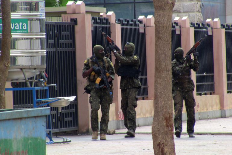 Special forces members are seen during an uprising that led to the toppling of president Alpha Conde in Kaloum neighbourhood of Conakry