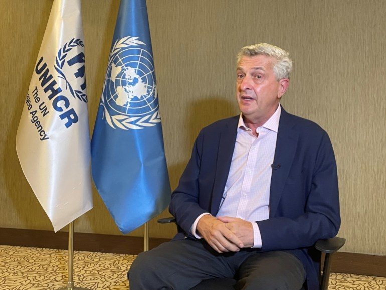 UNHCR chief Grandi talks during an interview with Reuters in Gaziantep