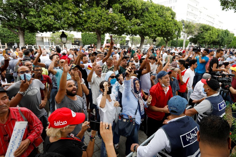 Demonstrators gather in support of Tunisia's President Kais Saied, in Tunis