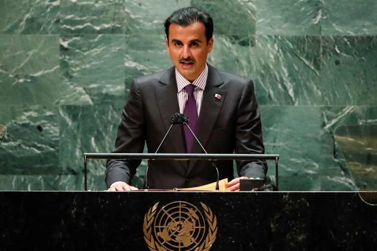 Qatar's Emir Sheikh Tamim bin Hamad al-Thani addresses the 76th Session of the U.N. General Assembly in New York City