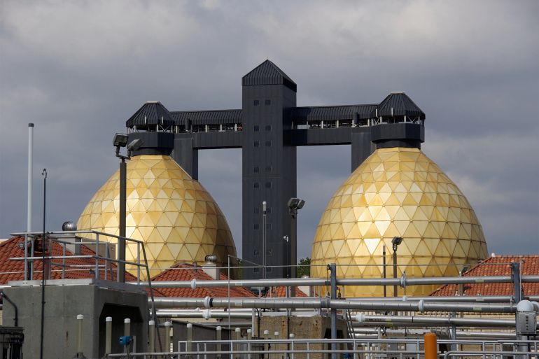 The two digesters at the Back River Wastewater Treatment Plant near Baltimore, Maryland. Anything that is solid and organic eventually ends up in these where it gets eaten by microbes and turned into methane. Kristian Bjornard, CC BY-SA