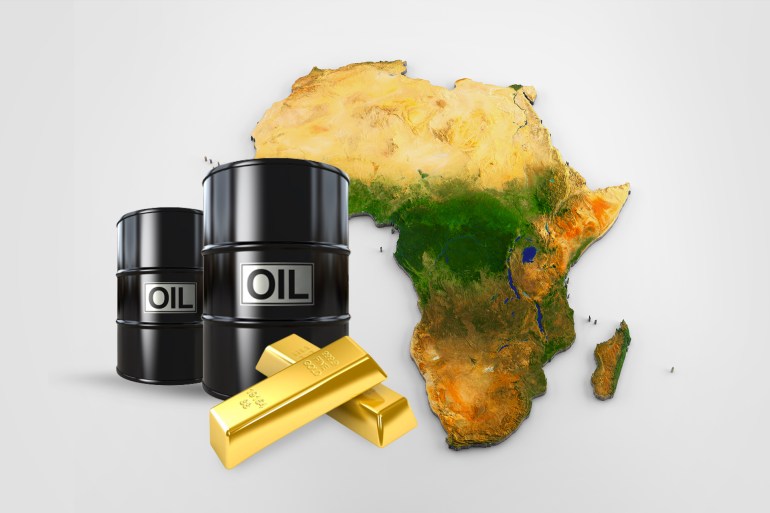 خارطة أفريقيا ومعها موارد مثل النفط والذهب
