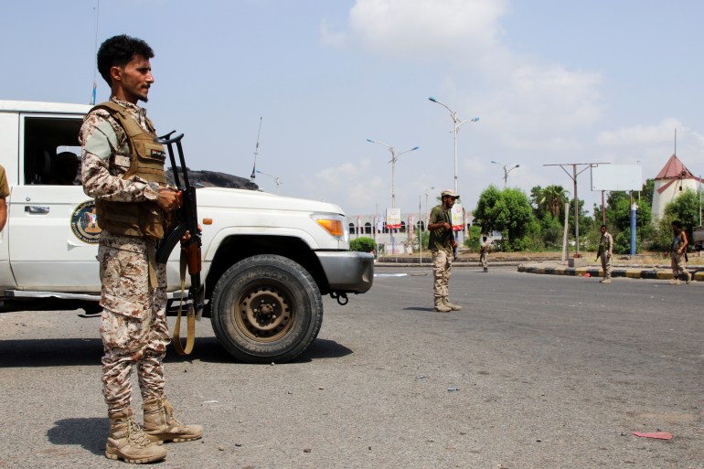 Member of the separatist Southern Transitional Council (STC) mans a checkpoint in Aden