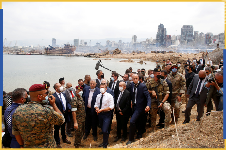 French President Emmanuel Macron visits the devastated site of the explosion at the port of Beirut, Lebanon August 6, 2020. Thibault Camus/Pool via REUTERS TPX IMAGES OF THE DAY