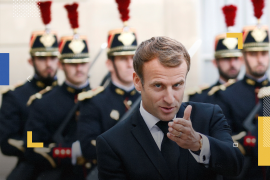 French President Emmanuel Macron gestures as he meets with Tajik President Emomali Rahmon (not seen) at the Elysee Palace in Paris, France, October 13, 2021. REUTERS/Gonzalo Fuentes TPX IMAGES OF THE DAY
