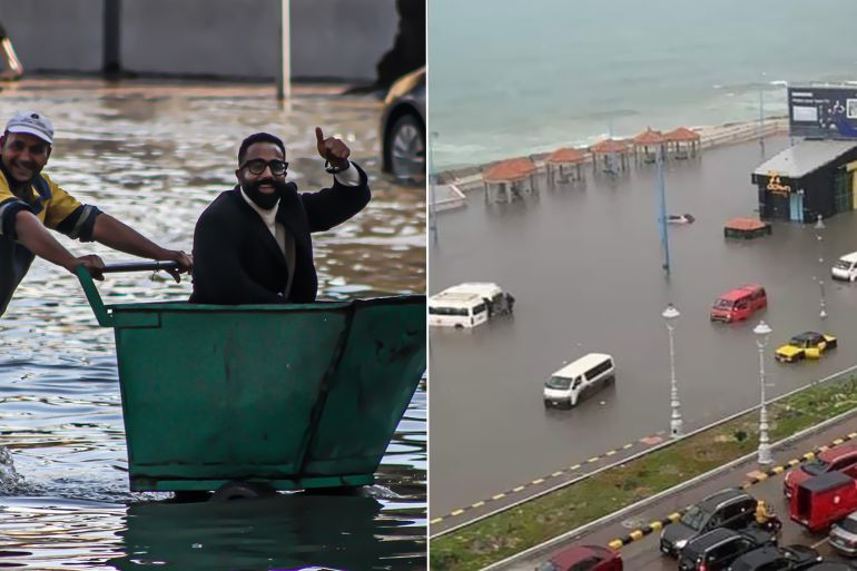من تداعيات الأمطار الغزيرة التي اجتاحت الإسكندرية المصرية - نوفمبر 2021 - مواقع التواصل الاجتماعي
