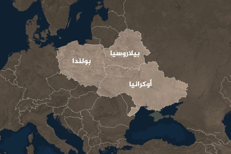 2 خارطة تبرز الحدود بين أوكرانيا وبلاروسيا وبولندا