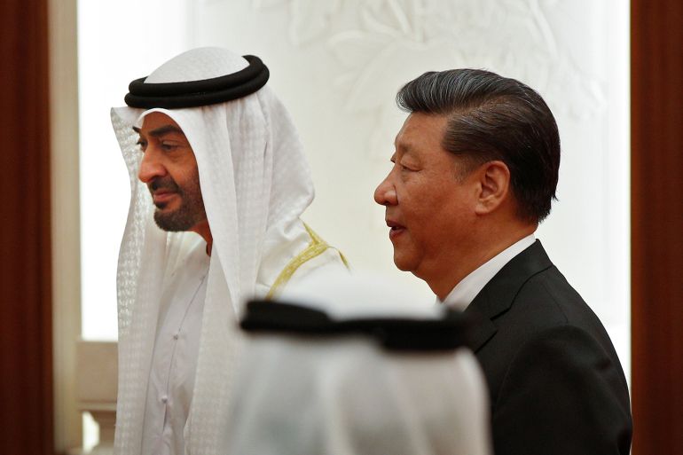 Abu Dhabi's Crown Prince Sheikh Mohammed bin Zayed Al Nahyan and Chinese President Xi witness a signing ceremony in Beijing