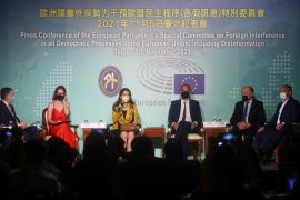 European Parliament delegation at a news conference in Taipei