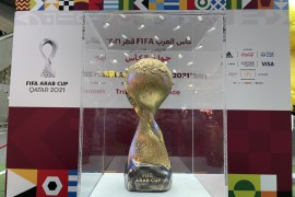 The FIFA Arab Cup trophy is displayed at the Hamad International Airport in Doha The FIFA Arab Cup trophy is displayed at the Hamad International Airport in Doha, Qatar, November 22, 2021. REUTERS/Thaier Al-Sudani